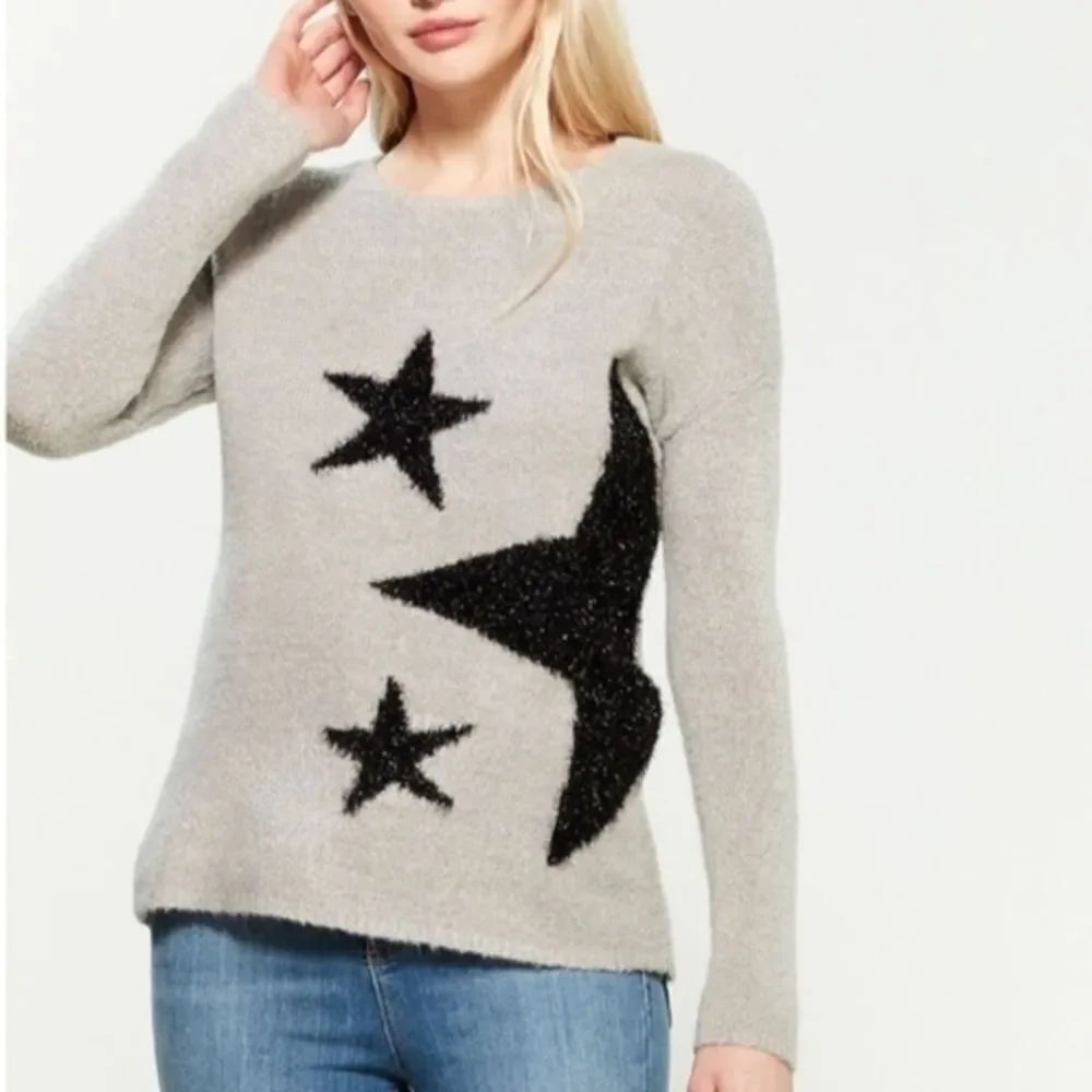 Philosophy Gray Sweater with Black Tinsel Star Pattern
